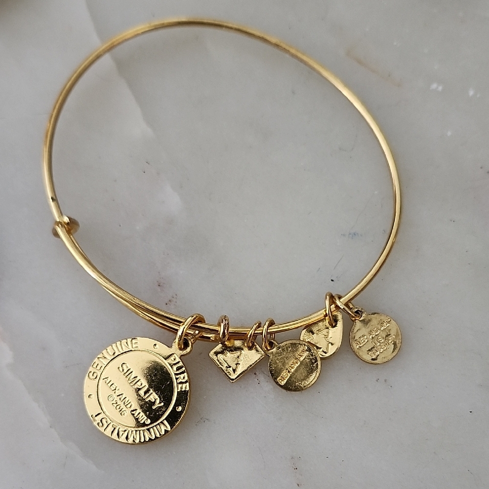 Alex & Ani Gold Tone Simplify Expandable Charm Bangle Bracelet